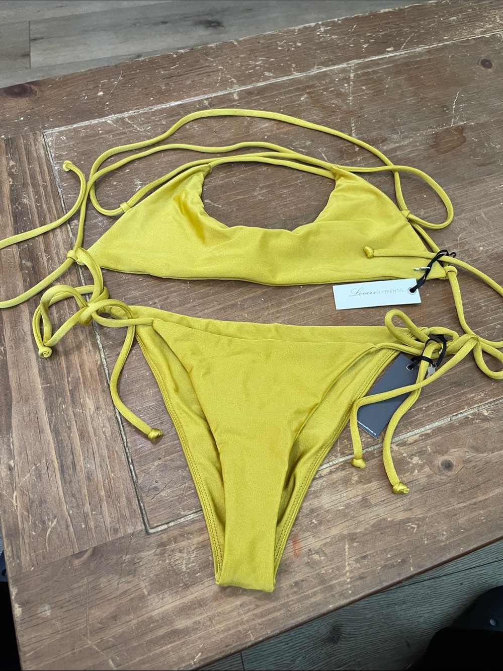 Lovers + Friends Chartreuse Yellow Tie-Side Bikini Set